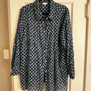 Pure Jill Printed Button-Down Tunic - "Adriatic Textured Trellis" print